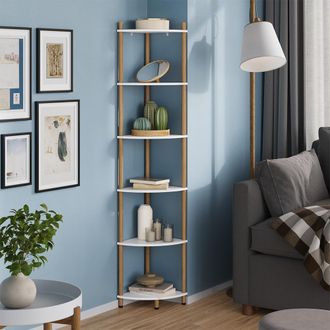 Vicco Estante De Esquina Bivio, Blanco/pino, 29 X 163.5 Cm Con 6 Compartimentos, Vicco