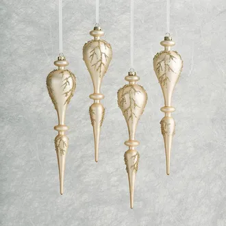 Frontgate Set of 4 Snowy Seaside Ornament Collection - Pearly Branch Finials - Frontgate