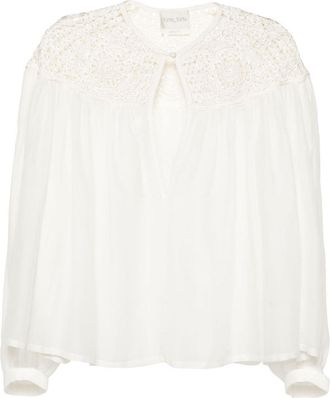 Forte_Forte crochet-panel long-sleeve blouse - women - Silk/Viscose/Cotton - II - White