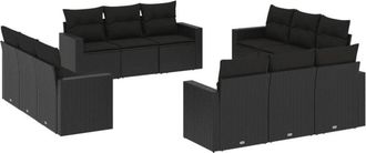 vidaXL Set De Sof&aacute;s De Jard&iacute;n 12 Piezas Cojines Rat&aacute;n Sint&eacute;tico Negro Vidaxl