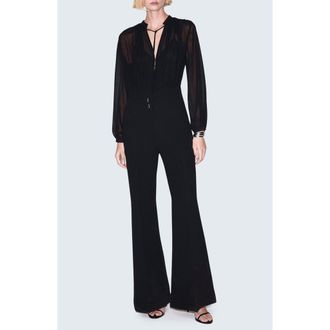 Mango Long Sleeve V-Neck Jumpsuit in Black at Nordstrom, Size X-Small