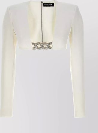 DAVID KOMA crystal chain 3d square neck top