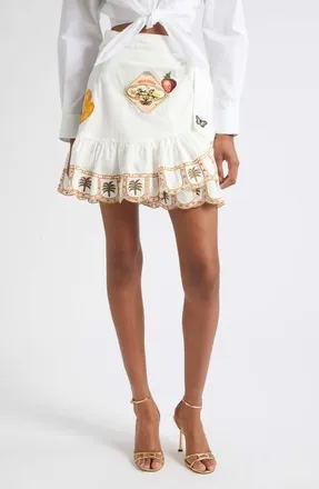 Camilla Embroidered Ruffle Hem Wrap Skirt in Va Va Vintage at Nordstrom, Size X-Large