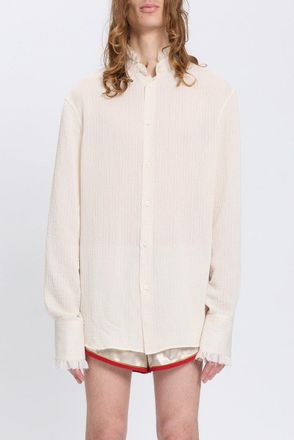Ann Demeulemeester Flosi Stand Collar Standard Shirt With Silk Creponne Ruffles