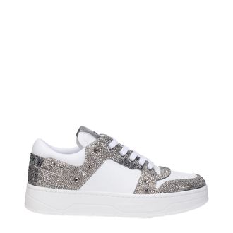 Jimmy Choo London Womens Diamond Sneakers Rhinestones - White Leather - Size EU 35