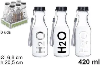 Trade Shop Trade Shop - Set 6 Pz Bottiglia DAcqua H2o Vetro Trasparente 420ml Borraccia Laccetto 109286