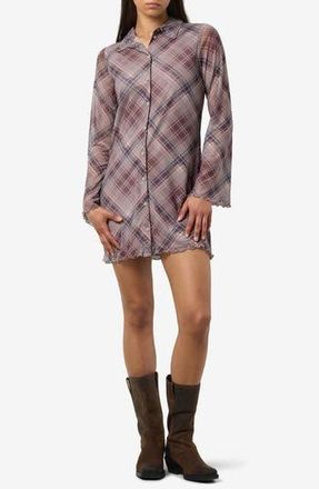 Noisy May Gracie Long Sleeve Mini Shirtdress in Charcoal Gray Aop Ch at Nordstrom Rack, Size X-Small