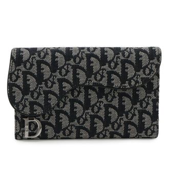 Dior Black Gray Trotter Canvas Leather Long Bill Wallet (Bi-Fold) (Pre-Owned)