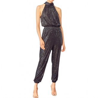 Mustard Seed High Neck Sequin Jumpsuit In Black
