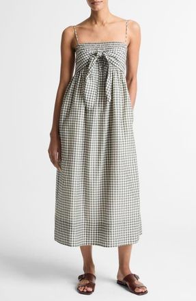 Vince Gingham Smocked Bodice Midi Sundress in Off White/Smoke at Nordstrom, Size Xx-Small