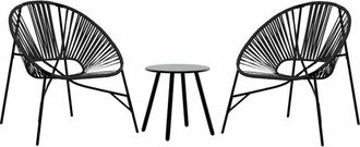 vidaXL Garden Chair Set 3 pcs Black Poly Rattan Vidaxl