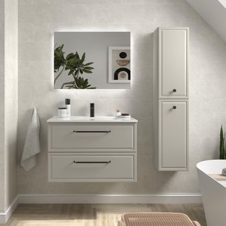 Cygnus Bath Mueble De Ba&ntilde;o Runa 80cm Gris Mate 2 Cajones Lavabo 1 Poza Porcelana