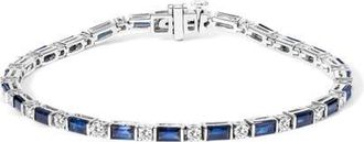 House of Brilliance 14K Gold 1 1/10 Cttw Diamond and Sapphire Link Tennis Bracelet in White at Nordstrom