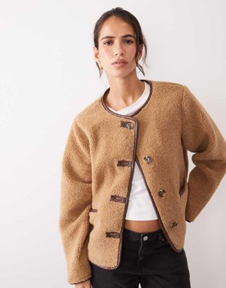 Ralph Lauren giacca teddy borg effetto shearling color cammello-Marrone