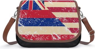 Generic Vintage US And Hawaii State Flag Womens Crossbody Bag Fashion Shoulder Handbags Message Tote Bag with Adjustable Strap