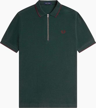 Fred Perry Mens Fred Perry Crepe Pique Zip Neck Polo Shirt - Green - Size: 36