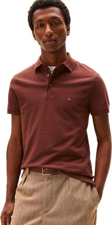 Tommy Hilfiger Mens Short Sleeve Polo Shirts in Slim Fit with Stretch and Organic Pique Cotton, Pure Brown, Medium