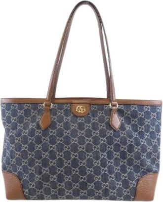 Gucci Pre-owned Tote Bags, female, Blue, Size: ONE SIZE Pre-owned Denim Tote Bag