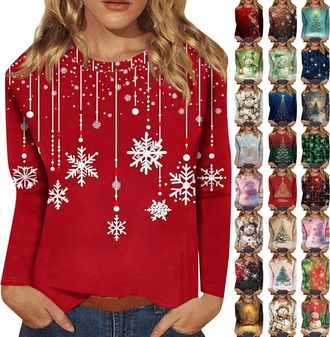 Generic Oversized Christmas Jumper Women,Plus Size Funny Long Sleeve Womens Xmas Tops Crewneck Novelty Ladies Christmas Sweatshirt