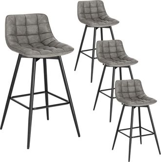 Woltu Bar Stools Set of 4 in Faux Leather Counter Chairs with Backrests and Footrests for Home Bar Kitchen Restaurant,Dark Grey
