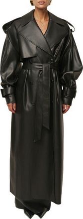 JLUXLABEL Icon Double Breasted Faux Leather Trench Coat in Black at Nordstrom, Size Large