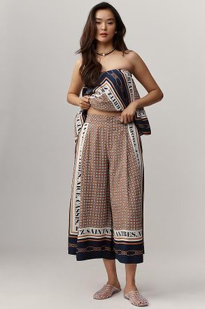 Maeve Printed Pleated A-Line Culottes Pants