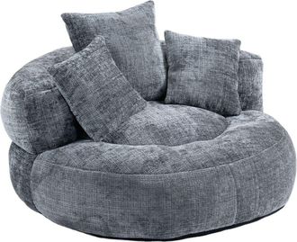 Urban Meuble Sill&oacute;n redondo de tela gris con cojines