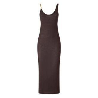 Pinko Midi Dresses, female, Brown, Size: S Slim-fit Midi Dress with Jewel Strap