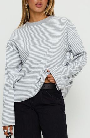 Princess Polly Settle Down Stripe Knit Top in Grey /White Stripe at Nordstrom, Size 10