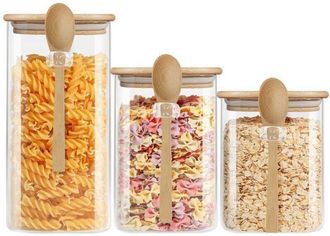 OEM Recipiente Alimentario - Cheffinger - Lote 3 Tarros De Vidrio - Tapa De Bamb&uacute; - 900ml, 1100ml, 1500ml