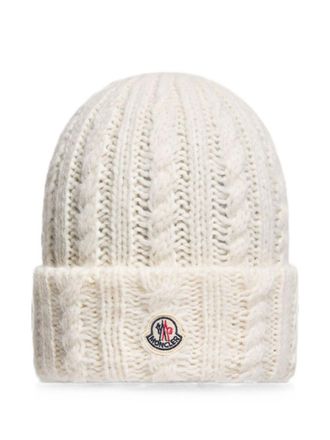 Moncler Off White Knitted Beanie Cap
