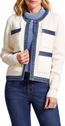 Tribal Fancy Sweater And Denim Jacket With Pockets In Eggshell