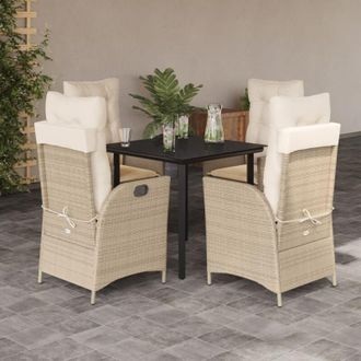 vidaXL Set Comedor De Jard&iacute;n 5 Pzas Con Cojines Rat&aacute;n Sint&eacute;tico Beige Vidaxl