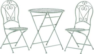 Beliani Conjunto Bistr&oacute; Para Exterior Balc&oacute;n Decorativo Mesa Redonda Con 2 Sillas Plegables De Metal Verde Trento