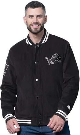 Starter Mens Starter Black Detroit Lions Blackout Corduroy Full-Snap Varsity Jacket at Nordstrom, Size X-Large