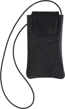 Boston Leather Textured Bison Leather Eyeglass Case with Neck String, Black