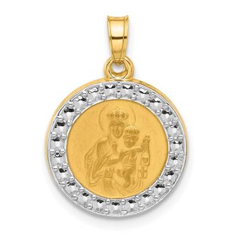 Diamond2Deal 14k Yellow Gold and White Rhodium Hollow Our Lady of Mt Carmel Medal