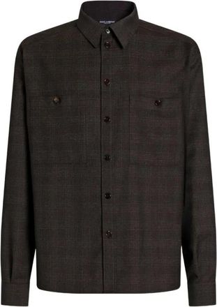 Dolce & Gabbana Quadri Check Tartan Shirt - Heren - Casual Overhemden - Bruin - L - Wol - Overhemden