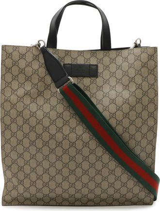 Gucci Beige Black Gg Supreme Shoulder Bag Tote Bag (Pre-Owned)