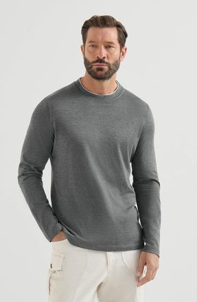 Brunello Cucinelli Silk and cotton lightweight jersey long sleeve crew neck T-shirt with contrast detail in Off-White at Nordstrom, Size Xxx-Large Eu