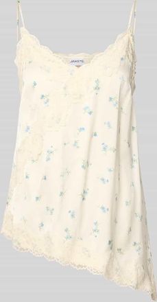 Jake*s Casual Blusentop aus Viskose mit Spitzenbesatz in Offwhite, Gr&ouml;&szlig;e 34