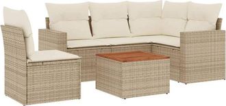 vidaXL Juego De Sof&aacute;s Jard&iacute;n Con Cojines 6 Pzas Rat&aacute;n Sint&eacute;tico Beige Vidaxl