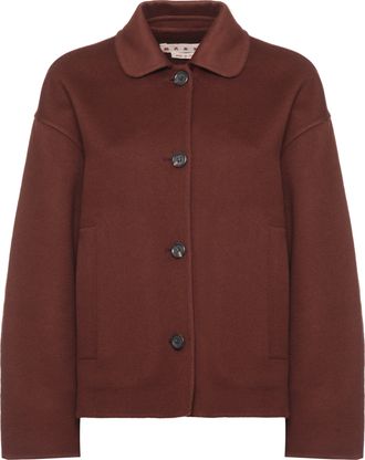 Marni Brown Boxy Cropped Rounded Collar Jacket