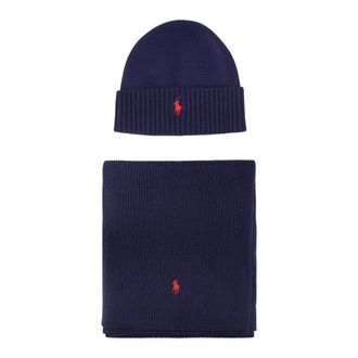 Polo Ralph Lauren Beanies, male, Blue, Size: ONE SIZE Cuffed Hat and Ribbed Scarf Set