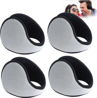 Generic 4 Pcs Winter Ear Muffs for Men Women,Foldable Adjustable Classic Fleece Ear Warmers Soft Plush Back The Head Earmuffs Unisex Warm Sleeping Ear Covers 
