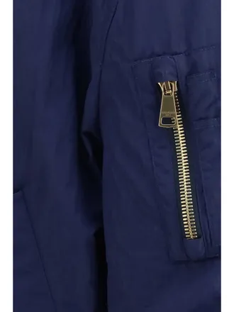 Balmain Mens Nylon Bomber Jacket With Embroidered Back Blue Polyamide Padded & Down