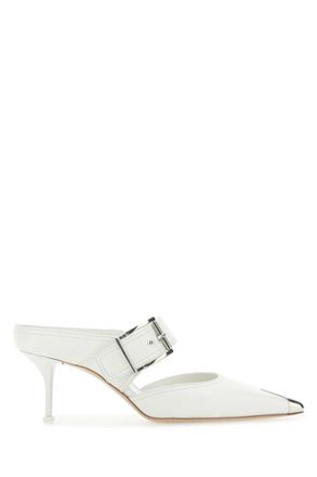 Alexander McQueen White Leather Hardware Mules