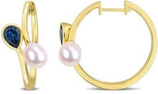 Delmar Cultured Freshwater Pearl & London Blue Topaz Huggie Hoop Earrings at Nordstrom Rack