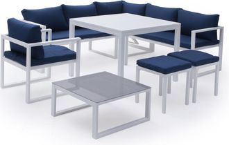 Happy Garden Happy Garden - Conjunto De Jard&iacute;n Ajustable Ibiza Tela Azul 7 Plazasaluminio Blanco