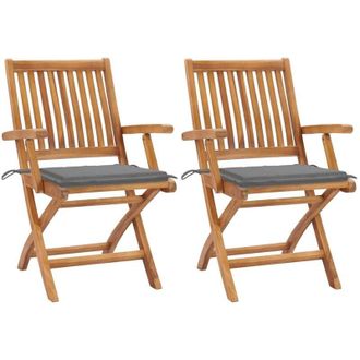 vidaXL Vidaxl - Sedie da Giardino 2 pz con Cuscini Grigi in Massello di Teak